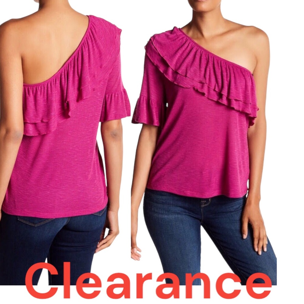 🔴 RO & De Fuchsia Ruffled One Shoulder Top